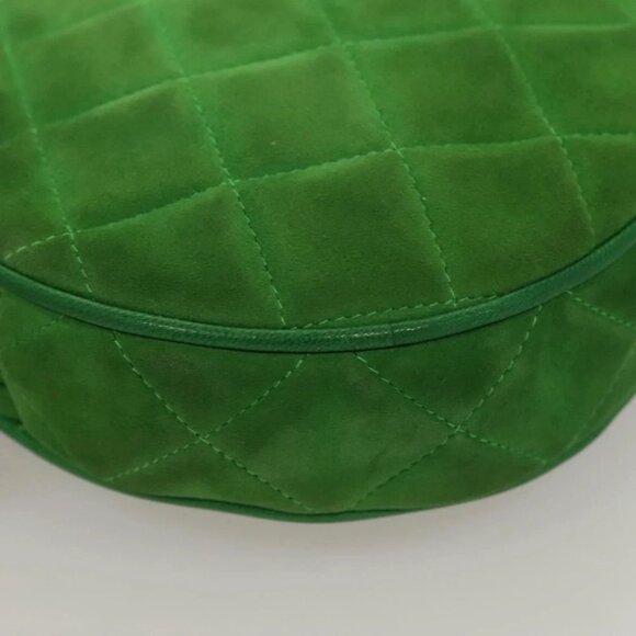 CHANEL Matelasse Chain Hand Bag Suede 2way Green Gold CC Auth 127613 - Picture 11 of 16